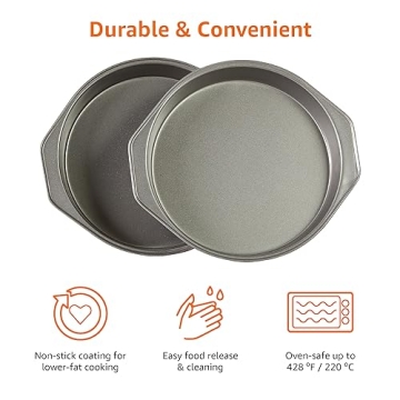 Amazon Basics Nonstick Round Baking Cake Pan, 9 Inch, Set of 2, Gray, 10.7x9.7x1.5cm