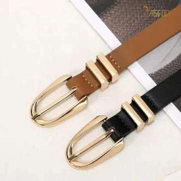 JASGOOD Women Skinny Leather Belts 2 Pack - Stylish & Versatile