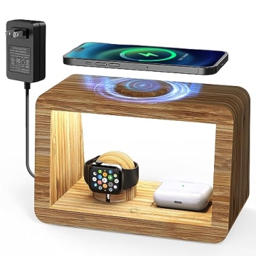 Bamboo Wireless Charging Station - 3-in-1 Charger & Night Light