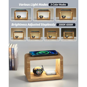 Bamboo Wireless Charging Station - 3-in-1 Charger & Night Light
