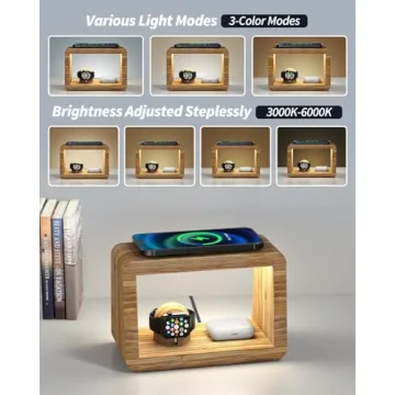Bamboo Wireless Charging Station - 3-in-1 Charger & Night Light