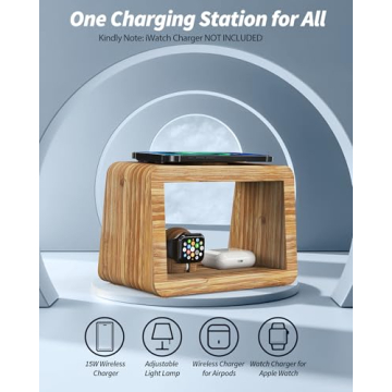 Bamboo Wireless Charging Station - 3-in-1 Charger & Night Light