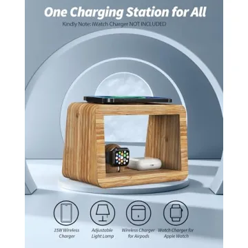 Bamboo Wireless Charging Station - 3-in-1 Charger & Night Light