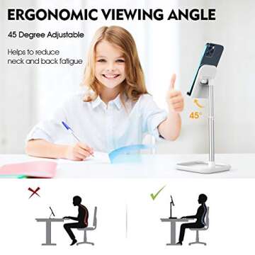 licheers Cell Phone Stand,Adjustable Phone Stand for Desk, Thick Case Friendly Phone Holder Stand, Taller iPhone Stand Compatible with All Mobile Phone, iPhone 14, iPad, Tablet 4-10'' Desk Accessories