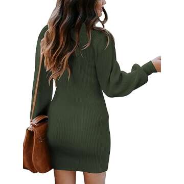 ANRABESS Women Long Sleeve Turtle Mock Neck Rib Knit Stretch Slim Fitted Bodycon Sweater Mini Short Dress 2024 Fall Outfits