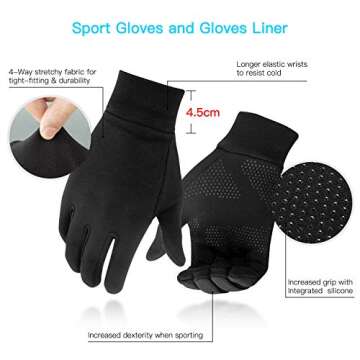 Unigear Lightweight Running Gloves, Touch Screen Anti-Slip Warm Gloves Liners for Cycling Biking Sporting Driving for Men Women