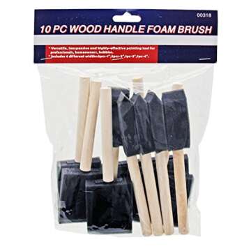 Rock Ridge Tools Variety Pack of Foam Sponge Wood Handle Paint Brush Set (Value Pack 10). Lightweigh...