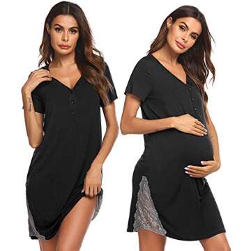 Ekouaer Women Nursing Maternity Nightgown Lace Trim Labor Delivery Gown for Hospital Breastfeeding D...