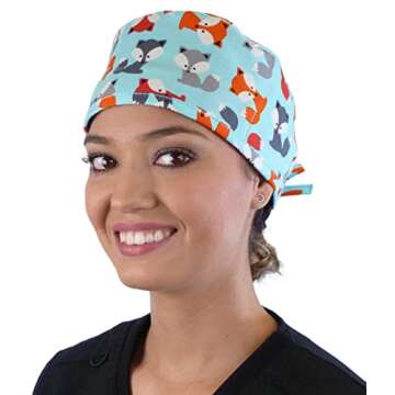 Sparkling EARTH Friendly Foxes Unisex Classic Surgical Style Scrub Working Cap - 100% Cotton - Made ...