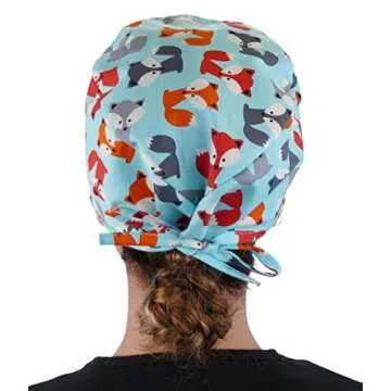 Sparkling EARTH Friendly Foxes Unisex Classic Surgical Style Scrub Working Cap - 100% Cotton - Made in The USA!