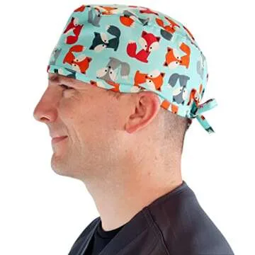 Sparkling EARTH Friendly Foxes Unisex Classic Surgical Style Scrub Working Cap - 100% Cotton - Made in The USA!