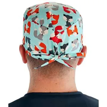 Sparkling EARTH Friendly Foxes Unisex Classic Surgical Style Scrub Working Cap - 100% Cotton - Made in The USA!