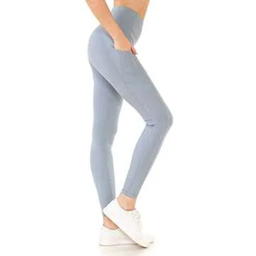 Leggings Depot Women's Athletic Leggings Pocket Yoga Pants (Full Length, Chambray, X-Large)