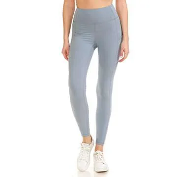 Leggings Depot Women's Athletic Leggings Pocket Yoga Pants (Full Length, Chambray, X-Large)
