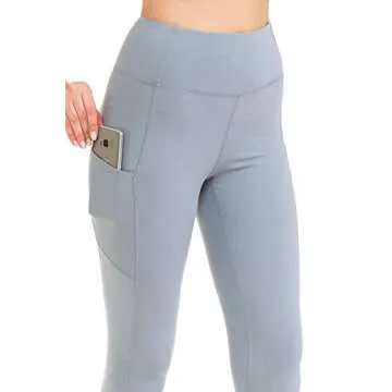 Leggings Depot Women's Athletic Leggings Pocket Yoga Pants (Full Length, Chambray, X-Large)