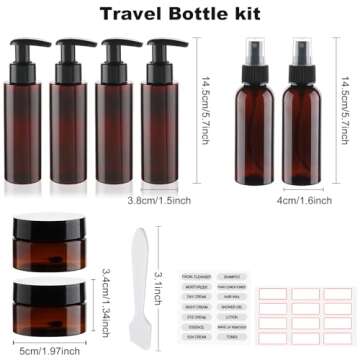 Hethyo Travel Bottles for Toiletries 8 Pack TSA Approved 3.4oz/100ml Refillable Containers Empty Travel Size Bottles kit Cosmetic, Lotion (Brown)