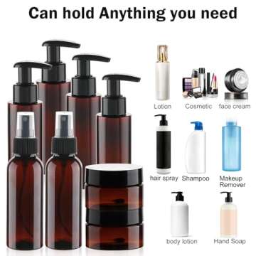 Hethyo Travel Bottles for Toiletries 8 Pack TSA Approved 3.4oz/100ml Refillable Containers Empty Travel Size Bottles kit Cosmetic, Lotion (Brown)