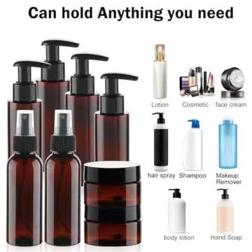 Hethyo Travel Bottles for Toiletries 8 Pack TSA Approved 3.4oz/100ml Refillable Containers Empty Travel Size Bottles kit Cosmetic, Lotion (Brown)