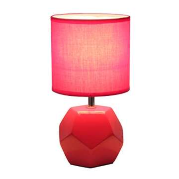 Simple Designs LT2065-PNK Round Prism Mini Table Lamp with Matching Fabric Shade, Pink