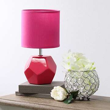 Simple Designs LT2065-PNK Round Prism Mini Table Lamp with Matching Fabric Shade, Pink