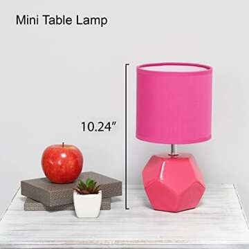 Simple Designs LT2065-PNK Round Prism Mini Table Lamp with Matching Fabric Shade, Pink