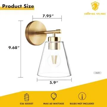Hamilyeah Gold Wall Sconces Set of 2, Bathroom Sconce Lighting Fixtures, Modern Industrial Sconces Wall Lighting Indoor, Brass Wall Lamps for Bedroom Living Room Kitchen Over Sink Hallway UL Listed