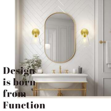 Hamilyeah Gold Wall Sconces Set of 2, Bathroom Sconce Lighting Fixtures, Modern Industrial Sconces Wall Lighting Indoor, Brass Wall Lamps for Bedroom Living Room Kitchen Over Sink Hallway UL Listed