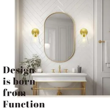 Hamilyeah Gold Wall Sconces Set of 2, Bathroom Sconce Lighting Fixtures, Modern Industrial Sconces Wall Lighting Indoor, Brass Wall Lamps for Bedroom Living Room Kitchen Over Sink Hallway UL Listed