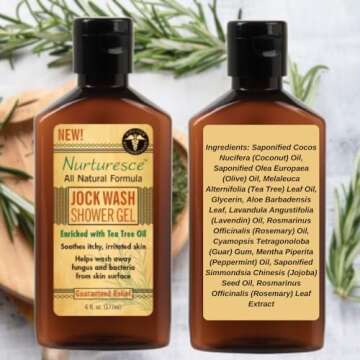 PediFix Nurturesce Jock Wash Shower Gel, 6 Fluid Ounce - Tea Tree Oil Enriched, Anti-Fungal, Soothes Itchy Irritated Skin, Natural Body Wash (Packaging May Vary)