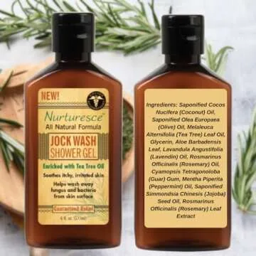 PediFix Nurturesce Jock Wash Shower Gel, 6 Fluid Ounce - Tea Tree Oil Enriched, Anti-Fungal, Soothes Itchy Irritated Skin, Natural Body Wash (Packaging May Vary)