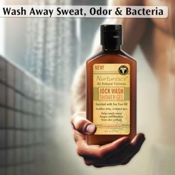 PediFix Nurturesce Jock Wash Shower Gel, 6 Fluid Ounce - Tea Tree Oil Enriched, Anti-Fungal, Soothes Itchy Irritated Skin, Natural Body Wash (Packaging May Vary)