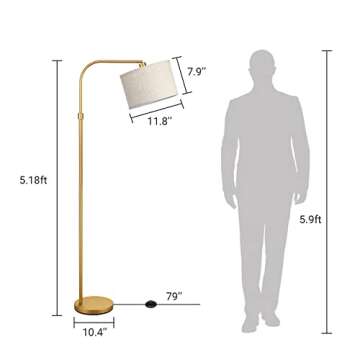 EDISHINE Arc Floor Lamp for Living Room, Modern Standing Lamp with Adjustable Drum Shade, Gold Reading Lamp Corner Light with Foot Switch for Bedroom, Office, Kids Room