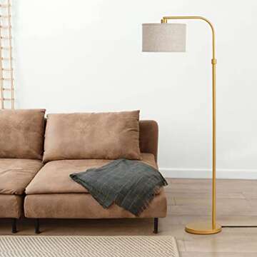 EDISHINE Arc Floor Lamp for Living Room, Modern Standing Lamp with Adjustable Drum Shade, Gold Reading Lamp Corner Light with Foot Switch for Bedroom, Office, Kids Room