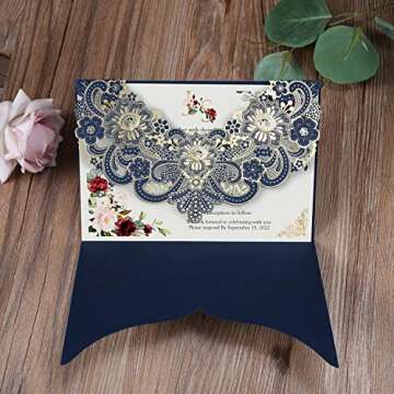 Elegant Navy Blue Laser Cut Invitations for All Occasions