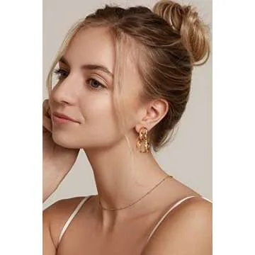 WOWORAMA Link Chain Drop Earrings for Women 14K Gold Plated Irregular Paperclip Link Earrings Minimalist Double Circle Hoop Dangle Earrings Jewelry