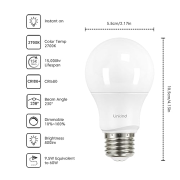 Linkind A19 LED Bulbs Dimmable Warm White 6-Pack