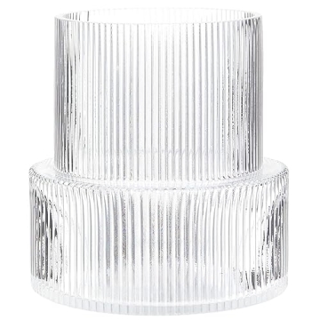 YANWE1 Glass Vase, Ribbed Vase, Flower Vase, Fluted Glass Vase, Clear Vase, Ribbed Glass Vase for Flowers, Modern Vase for Living Room, Dining Table, Entryway, Shelf, Wedding, Office, 7.5 Inches