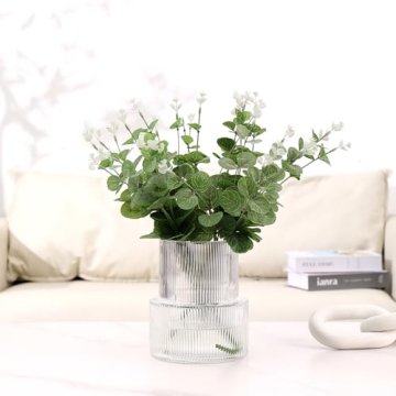 YANWE1 Glass Vase, Ribbed Vase, Flower Vase, Fluted Glass Vase, Clear Vase, Ribbed Glass Vase for Flowers, Modern Vase for Living Room, Dining Table, Entryway, Shelf, Wedding, Office, 7.5 Inches