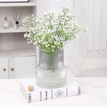 YANWE1 Glass Vase, Ribbed Vase, Flower Vase, Fluted Glass Vase, Clear Vase, Ribbed Glass Vase for Flowers, Modern Vase for Living Room, Dining Table, Entryway, Shelf, Wedding, Office, 7.5 Inches