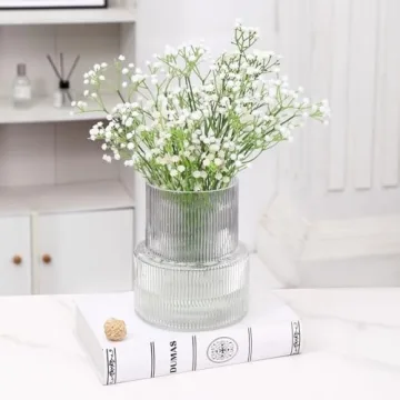 YANWE1 Glass Vase, Ribbed Vase, Flower Vase, Fluted Glass Vase, Clear Vase, Ribbed Glass Vase for Flowers, Modern Vase for Living Room, Dining Table, Entryway, Shelf, Wedding, Office, 7.5 Inches