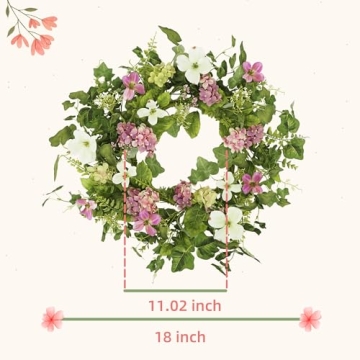 YNYLCHMX 18" Spring Wreath with Vibrant Flowers and Foliage