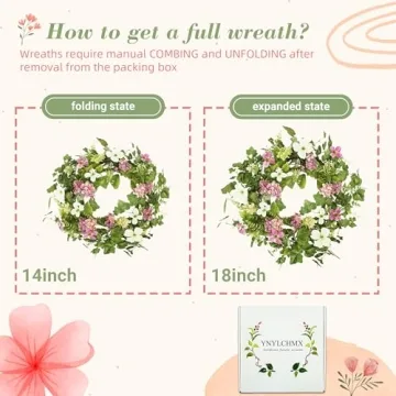 YNYLCHMX 18" Spring Wreath with Vibrant Flowers and Foliage
