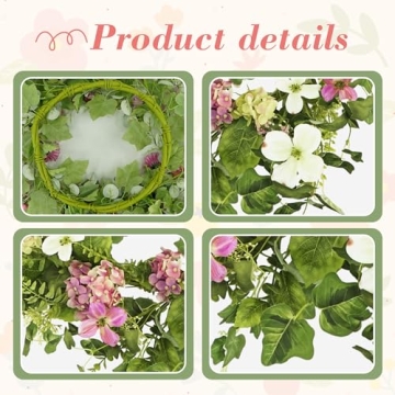 YNYLCHMX 18" Spring Wreath with Vibrant Flowers and Foliage