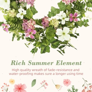 YNYLCHMX 18" Spring Wreath with Vibrant Flowers and Foliage