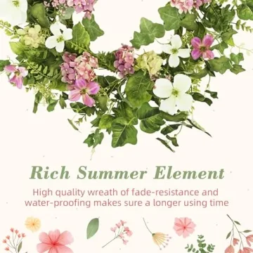 YNYLCHMX 18" Spring Wreath with Vibrant Flowers and Foliage
