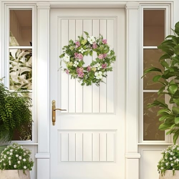YNYLCHMX 18" Spring Wreath with Vibrant Flowers and Foliage