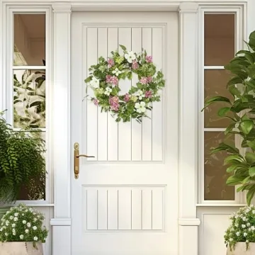 YNYLCHMX 18" Spring Wreath with Vibrant Flowers and Foliage