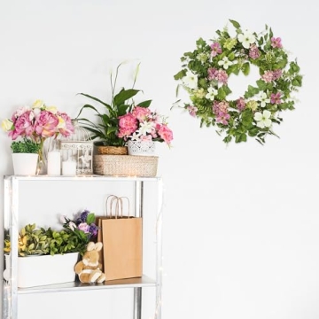 YNYLCHMX 18" Spring Wreath with Vibrant Flowers and Foliage
