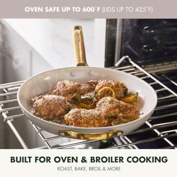 GreenPan Reserve Hard Anodized Healthy Ceramic Nonstick 12" Frying Pan Skillet with Helper Handle and Lid, Gold Handle, PFAS-Free, Dishwasher Safe, Oven Safe, Taupe