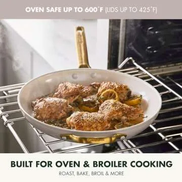 GreenPan Reserve Hard Anodized Healthy Ceramic Nonstick 12" Frying Pan Skillet with Helper Handle and Lid, Gold Handle, PFAS-Free, Dishwasher Safe, Oven Safe, Taupe